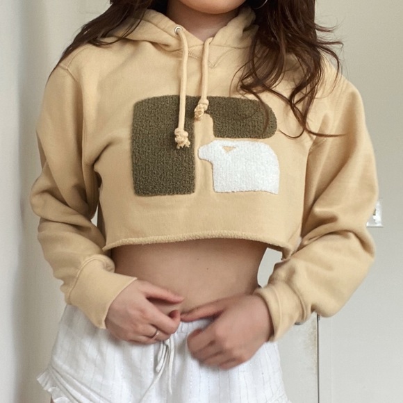 Russel Athletic Cropped Cutton Mike Sand Hoodie - Picture 1 of 6